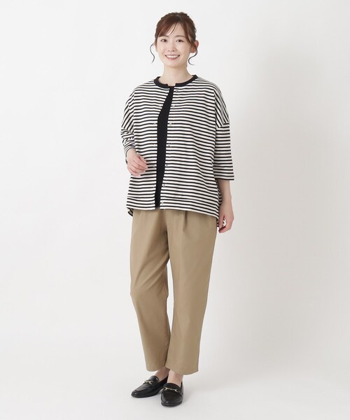one'sterrace(ワンズテラス)の「UV加工 天竺ボーダー6分袖カーディガン(カーディガン/ボレロ・レディース・ネイビー系5/ブラック系8/ベージュ系8・02)」の7枚目の写真