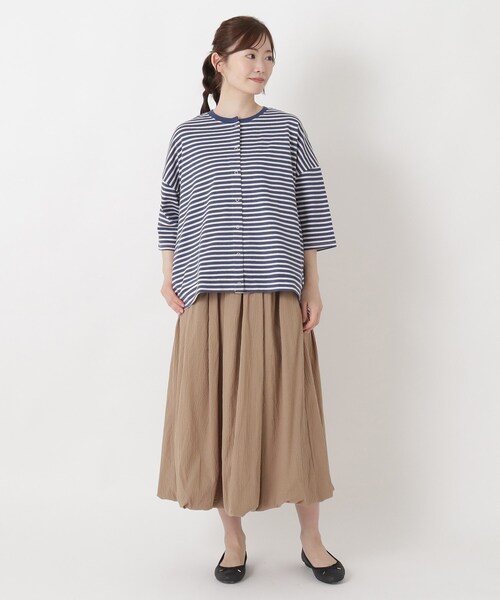 one'sterrace(ワンズテラス)の「UV加工 天竺ボーダー6分袖カーディガン(カーディガン/ボレロ・レディース・ネイビー系5/ブラック系8/ベージュ系8・02)」の11枚目の写真