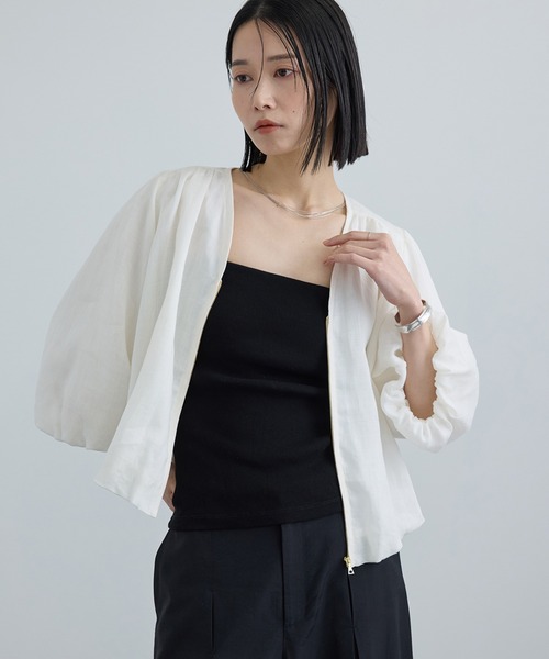 SALON adam et rope'(サロン アダム エ ロペ)の「【WEB限定】ラスターラミーカルゼブルゾン(ブルゾン・レディース・オフホワイト/ダークブラウン・FREE)」の3枚目の写真
