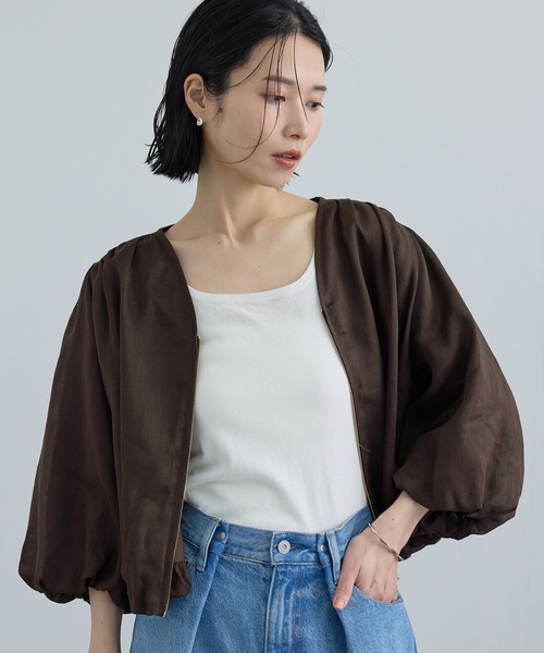 SALON adam et rope'(サロン アダム エ ロペ)の「【WEB限定】ラスターラミーカルゼブルゾン(ブルゾン・レディース・オフホワイト/ダークブラウン・FREE)」の4枚目の写真
