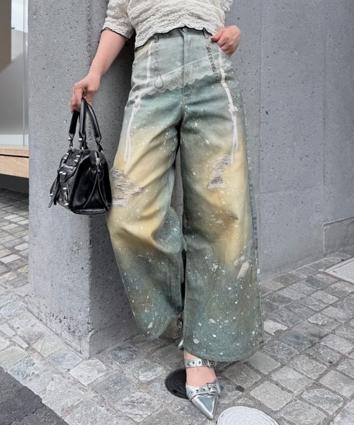 RAY CASSIN(レイカズン)の「レースプリントツイルワイドパンツ(デニムパンツ・レディース・ブラック/スカイブルー・S/M)」の15枚目の写真