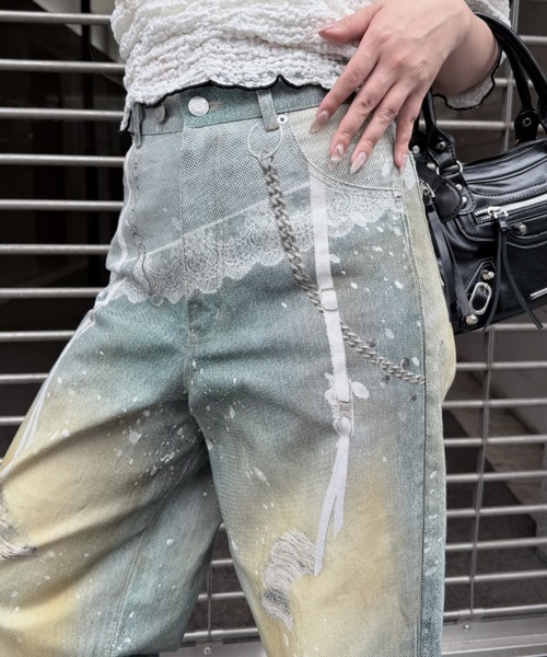 RAY CASSIN(レイカズン)の「レースプリントツイルワイドパンツ(デニムパンツ・レディース・ブラック/スカイブルー・S/M)」の19枚目の写真