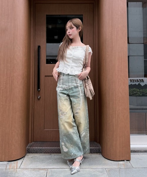RAY CASSIN(レイカズン)の「レースプリントツイルワイドパンツ(デニムパンツ・レディース・ブラック/スカイブルー・S/M)」の21枚目の写真