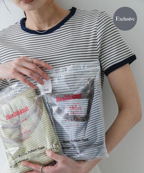 SENSE OF PLACE by URBAN RESEARCH(センスオブプレイスバイアーバンリサーチ)の「『別注』Healthknit×SENSE OF PLACE ボーダーTシャツ(Tシャツ/カットソー・レディース・ホワイト系その他/ブルー系その他/イエロー系その他・ONE)」の1枚目の写真