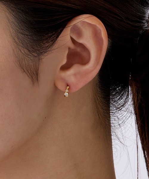 CALIN STANDARD(カリンスタンダード)の「◆金属アレルギー対応◆◆made in japan◆【片手でスムースワンタッチ】ダブルキュービックジルコニア ミニスムースピアス(ピアス(両耳用)・レディース・ピンクゴールド/ゴールド/シルバー・FREE)」の1枚目の写真