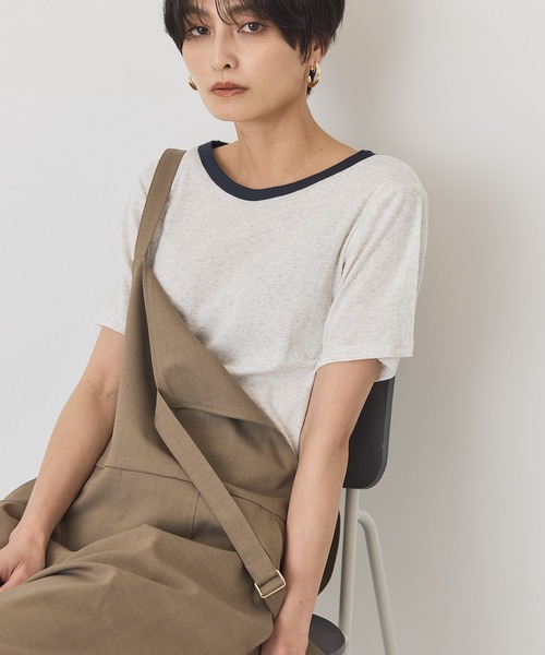 AMERICAN HOLIC(アメリカンホリック)の「【2点SET】配色半袖Tシャツ+針抜きカーディガン(Tシャツ/カットソー・レディース・ブラック/グレー系その他/オフホワイト・M/L)」の4枚目の写真