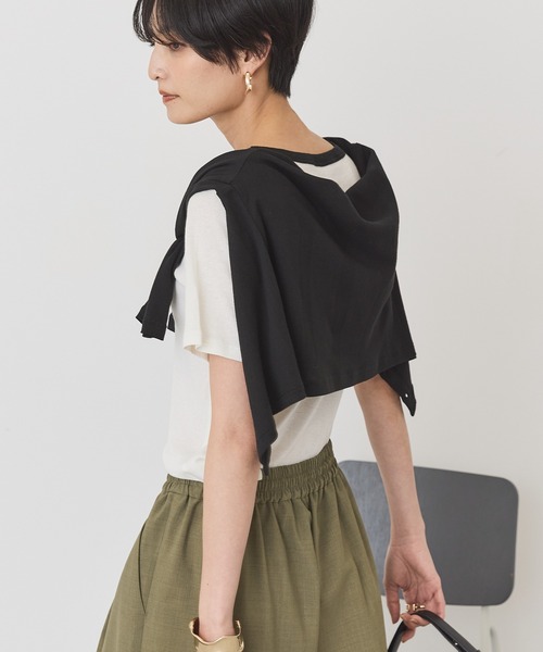 AMERICAN HOLIC(アメリカンホリック)の「【2点SET】配色半袖Tシャツ+針抜きカーディガン(Tシャツ/カットソー・レディース・ブラック/グレー系その他/オフホワイト・M/L)」の6枚目の写真