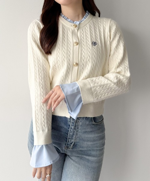 mipiarl(ミピアール)の「フリルドッキングニットカーディガン(カーディガン/ボレロ・レディース・ライトブルー/ネイビー/ピンク/チャコール/アイボリー・MEDIUM/LARGE)」の7枚目の写真