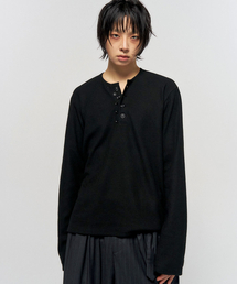 SCHISM INDUCING（スキズムインデューシング）の「BUTTON THERMAL HENLEY NECK SHIRT BLACK（Tシャツ/カットソー）」