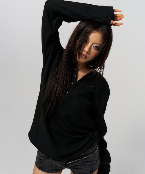 SCHISM INDUCING(スキズムインデューシング)の「BUTTON THERMAL HENLEY NECK SHIRT BLACK(Tシャツ/カットソー・レディース・その他・M/L)」の14枚目の写真