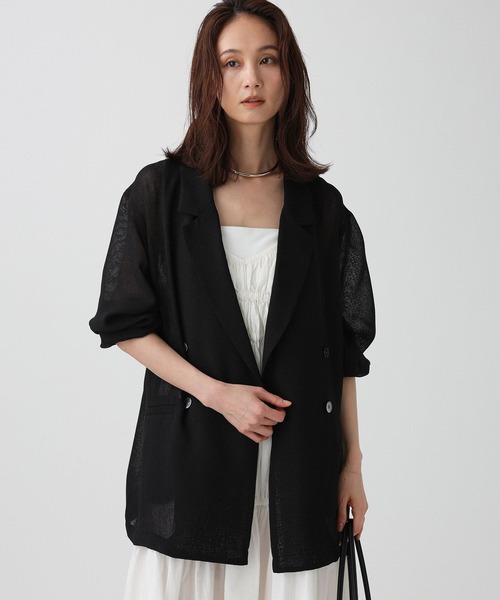 BABYLONE(バビロン)の「シアーメッシュダブルジャケット(テーラードジャケット・レディース・ベージュ/ブラック・フリー)」の7枚目の写真