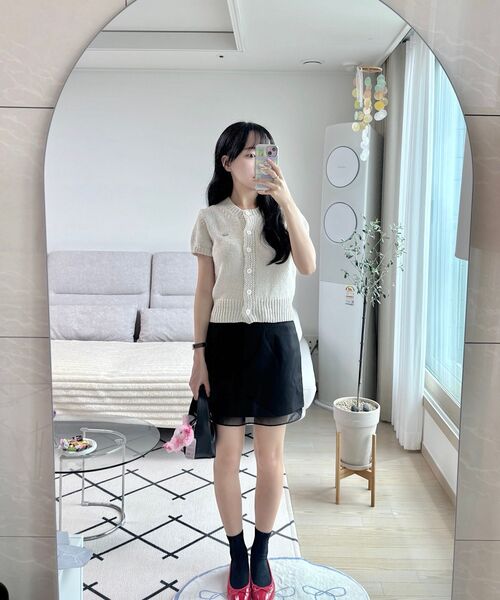 DEHEVE（デヘヴェ）の「Boucle Short Sleeve Cardigan [Ivory]（カーディガン/ボレロ・レディース・アイボリー・OS）」の10枚目の写真