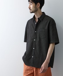 【NAVY / ネイビー】 ブリーズデニム 半袖レギュラーカラーシャツ