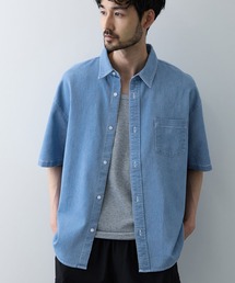 【NAVY / ネイビー】 ブリーズデニム 半袖レギュラーカラーシャツ UV 接触冷感 軽量