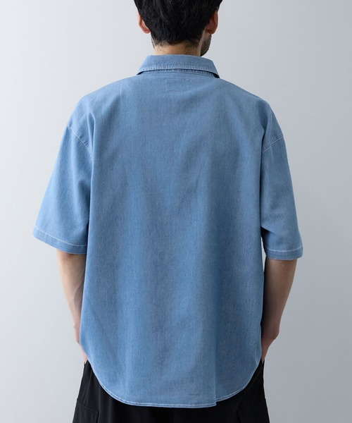 NAVY（ネイビー）の「【NAVY / ネイビー】 ブリーズデニム 半袖レギュラーカラーシャツ（シャツ/ブラウス・メンズ・サックスブルー/オフホワイト/グレー/ブルー・S/M/L/XL）」の16枚目の写真