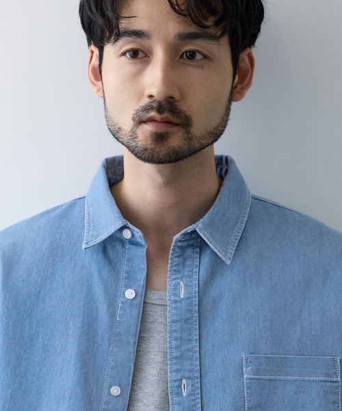 NAVY（ネイビー）の「【NAVY / ネイビー】 ブリーズデニム 半袖レギュラーカラーシャツ（シャツ/ブラウス・メンズ・サックスブルー/オフホワイト/グレー/ブルー・S/M/L/XL）」の17枚目の写真