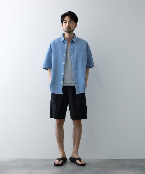 NAVY（ネイビー）の「【NAVY / ネイビー】 ブリーズデニム 半袖レギュラーカラーシャツ（シャツ/ブラウス・メンズ・サックスブルー/オフホワイト/グレー/ブルー・S/M/L/XL）」の18枚目の写真