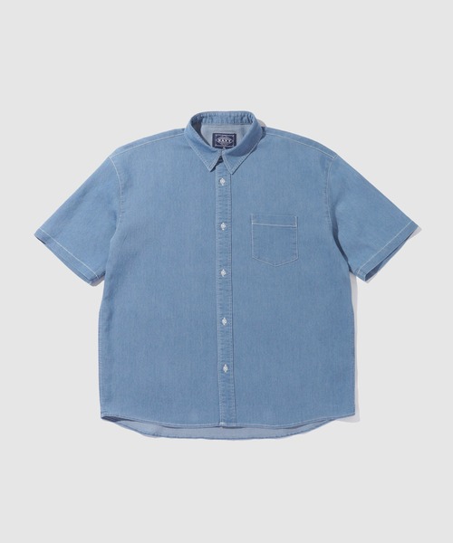 NAVY（ネイビー）の「【NAVY / ネイビー】 ブリーズデニム 半袖レギュラーカラーシャツ（シャツ/ブラウス・メンズ・サックスブルー/オフホワイト/グレー/ブルー・S/M/L/XL）」の6枚目の写真