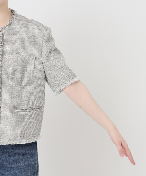journal standard L'essage(ジャーナルスタンダードレサージュ)の「GIOLICA ツイードメッシュショートスリーブ ジャケット(ノーカラージャケット・レディース・グレー・FREE)」の13枚目の写真