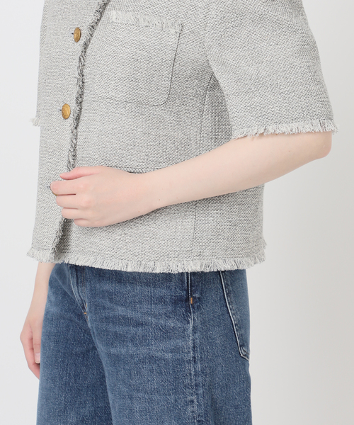 journal standard L'essage(ジャーナルスタンダードレサージュ)の「GIOLICA ツイードメッシュショートスリーブ ジャケット(ノーカラージャケット・レディース・グレー・FREE)」の14枚目の写真