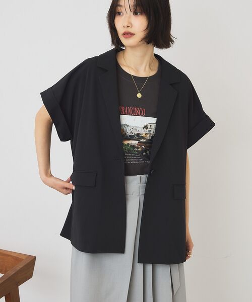 AMERICAN HOLIC(アメリカンホリック)の「【UVカット・遮熱・吸水速乾・接触冷感】フレンチスリーブジャケット(テーラードジャケット・レディース・ブラック/アイボリー・L/M)」の20枚目の写真