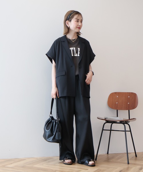 AMERICAN HOLIC(アメリカンホリック)の「【UVカット・遮熱・吸水速乾・接触冷感】フレンチスリーブジャケット(テーラードジャケット・レディース・ブラック/アイボリー・L/M)」の12枚目の写真
