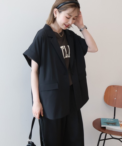AMERICAN HOLIC(アメリカンホリック)の「【UVカット・遮熱・吸水速乾・接触冷感】フレンチスリーブジャケット(テーラードジャケット・レディース・ブラック/アイボリー・L/M)」の14枚目の写真