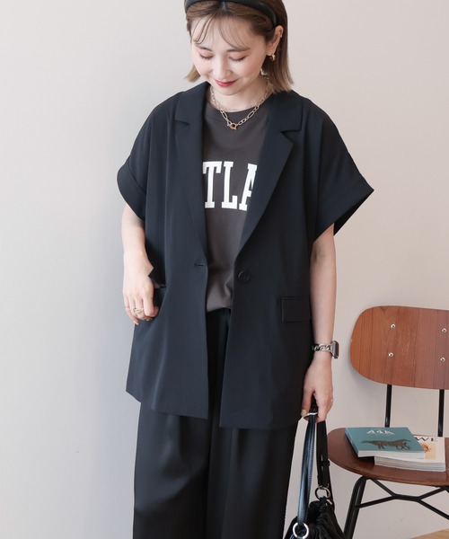 AMERICAN HOLIC(アメリカンホリック)の「【UVカット・遮熱・吸水速乾・接触冷感】フレンチスリーブジャケット(テーラードジャケット・レディース・ブラック/アイボリー・L/M)」の18枚目の写真