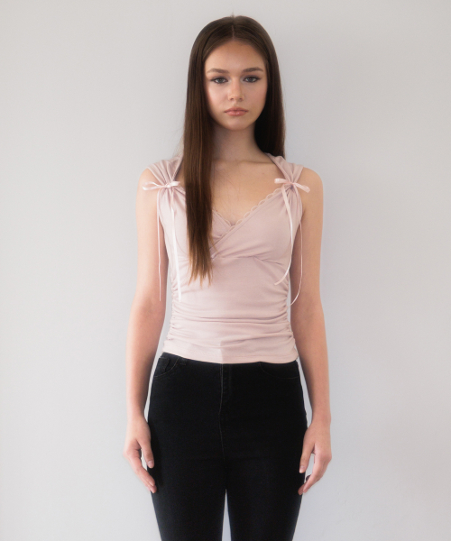 ROSEFRANTZ（ロゼフランツ）の「Lace-trim Ribbon Muse Sleeveless [Pink]（Tシャツ/カットソー・レディース・PINK・OS）」の2枚目の写真