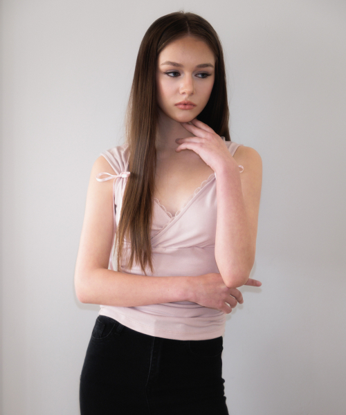 ROSEFRANTZ（ロゼフランツ）の「Lace-trim Ribbon Muse Sleeveless [Pink]（Tシャツ/カットソー・レディース・PINK・OS）」の8枚目の写真