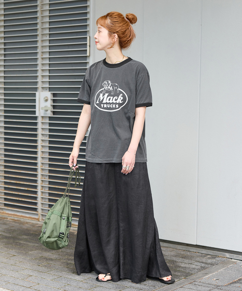 B.C STOCK（ベーセーストック）の「《追加》《S/Mサイズ展開》手洗い可 / フレンチリネンギャザースカート（スカート・レディース・ブラック/サックスブルー/ブラウン・SMALL/MEDIUM）」の4枚目の写真