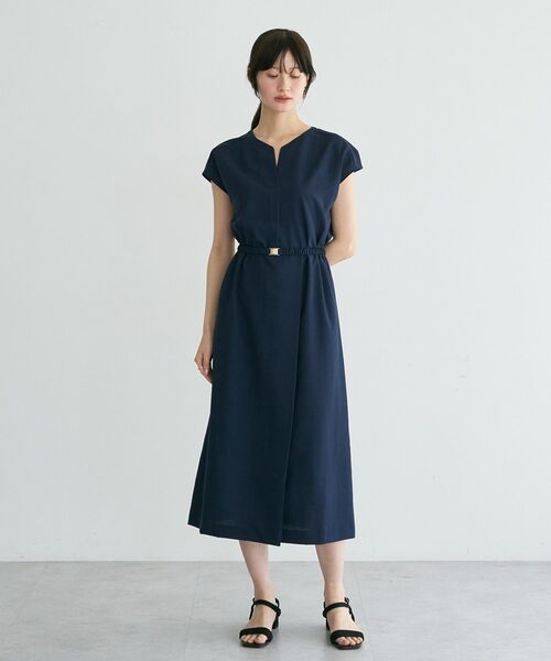 YECCA VECCA(イェッカヴェッカ)の「リネンライクスキッパーワンピース(ワンピース・レディース・ネイビー/グリーン/オレンジ/ライトベージュ・FREE)」の1枚目の写真