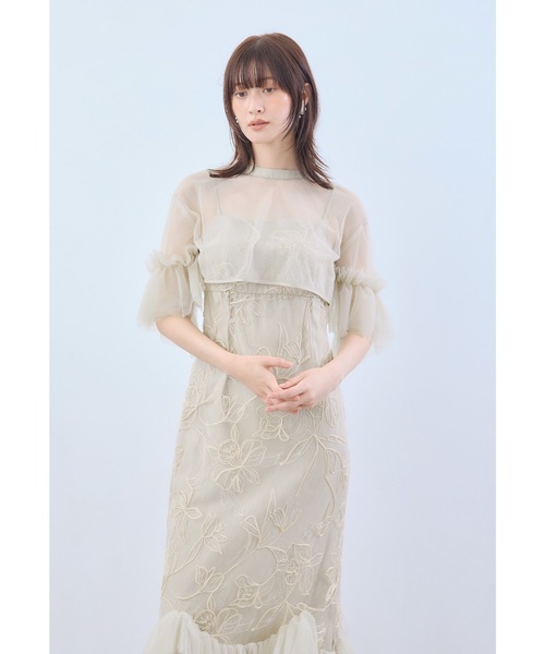 niana(ニアナ)の「エンブロイダリーフリルドレス 2点セット 刺繍レース キャミワンピース+ボレロ 結婚式 お呼ばれ 同窓会 オケージョンドレス(ドレス・レディース・ブラウン/グレー/ブラック/ベージュ・S/M/L)」の4枚目の写真
