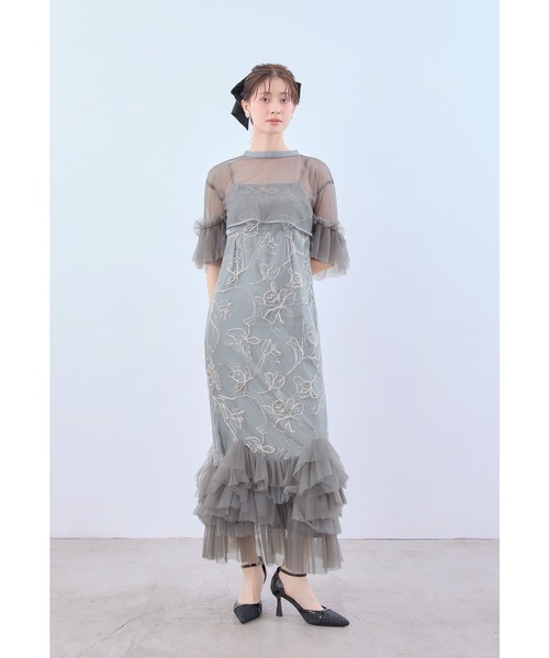 niana(ニアナ)の「エンブロイダリーフリルドレス 2点セット 刺繍レース キャミワンピース+ボレロ 結婚式 お呼ばれ 同窓会 オケージョンドレス(ドレス・レディース・ブラウン/グレー/ブラック/ベージュ・S/M/L)」の3枚目の写真