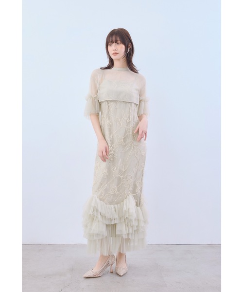 niana(ニアナ)の「エンブロイダリーフリルドレス 2点セット 刺繍レース キャミワンピース+ボレロ 結婚式 お呼ばれ 同窓会 オケージョンドレス(ドレス・レディース・ブラウン/グレー/ブラック/ベージュ・S/M/L)」の5枚目の写真