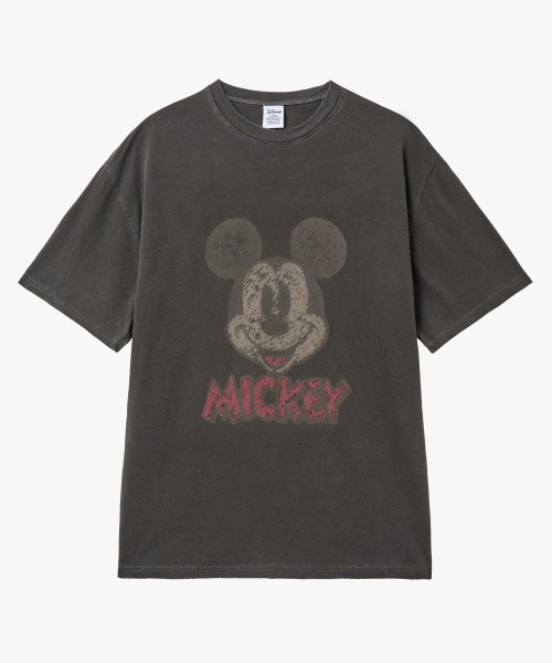 VTWO(ブイツー)の「ヴィンテージピグメントダメージウォッシングフェイス_ミッキー_ Tシャツ (ブラック)(Tシャツ/カットソー・レディース・その他・MEDIUM/LARGE)」の1枚目の写真