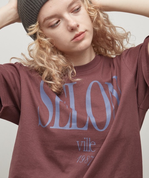 uchi.(ウチ)の「綿100% SELONロゴプリントTシャツ(Tシャツ/カットソー・レディース・杢グレー/チャコールグレー/オフホワイト/サックスブルー/ワイン系・FREE)」の5枚目の写真
