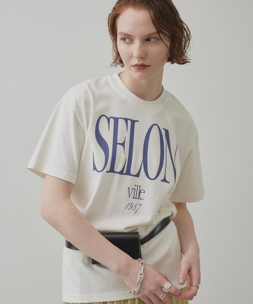 uchi.(ウチ)の「綿100% SELONロゴプリントTシャツ(Tシャツ/カットソー・レディース・杢グレー/チャコールグレー/オフホワイト/サックスブルー/ワイン系・FREE)」の8枚目の写真