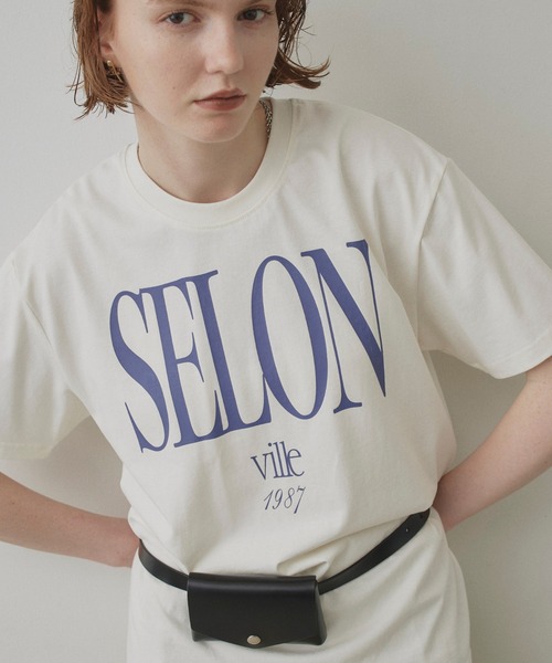 uchi.(ウチ)の「綿100% SELONロゴプリントTシャツ(Tシャツ/カットソー・レディース・杢グレー/チャコールグレー/オフホワイト/サックスブルー/ワイン系・FREE)」の9枚目の写真