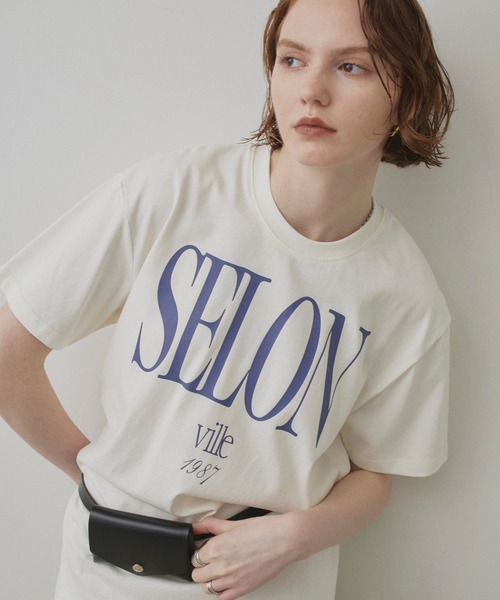 uchi.(ウチ)の「綿100% SELONロゴプリントTシャツ(Tシャツ/カットソー・レディース・杢グレー/チャコールグレー/オフホワイト/サックスブルー/ワイン系・FREE)」の6枚目の写真