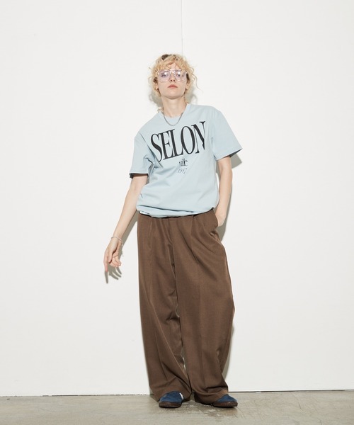 uchi.(ウチ)の「綿100% SELONロゴプリントTシャツ(Tシャツ/カットソー・レディース・杢グレー/チャコールグレー/オフホワイト/サックスブルー/ワイン系・FREE)」の21枚目の写真