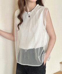 DAY CLOSET | 透け感で魅せる。フレンチスリーブ風チュールレイヤードトップス レディース(Tシャツ/カットソー)