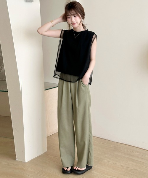 DAY CLOSET(デイ クローゼット)の「透け感で魅せる。フレンチスリーブ風チュールレイヤードトップス レディース(Tシャツ/カットソー・レディース・ホワイト・L/M)」の13枚目の写真