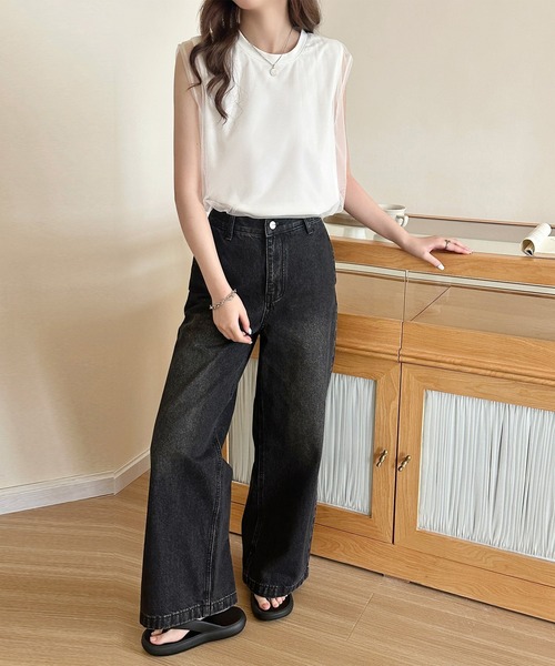 DAY CLOSET(デイ クローゼット)の「透け感で魅せる。フレンチスリーブ風チュールレイヤードトップス レディース(Tシャツ/カットソー・レディース・ホワイト・L/M)」の6枚目の写真