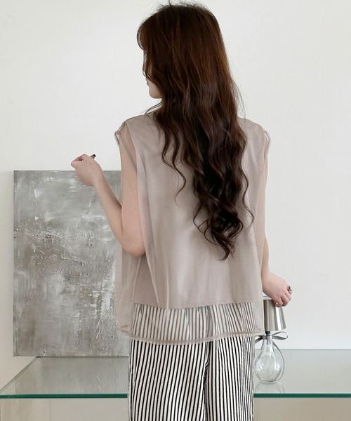 DAY CLOSET(デイ クローゼット)の「透け感で魅せる。フレンチスリーブ風チュールレイヤードトップス レディース(Tシャツ/カットソー・レディース・ホワイト・L/M)」の16枚目の写真