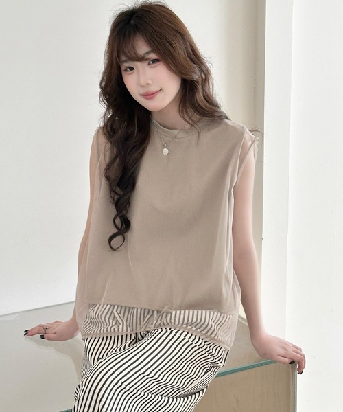 DAY CLOSET(デイ クローゼット)の「透け感で魅せる。フレンチスリーブ風チュールレイヤードトップス レディース(Tシャツ/カットソー・レディース・ホワイト・L/M)」の17枚目の写真
