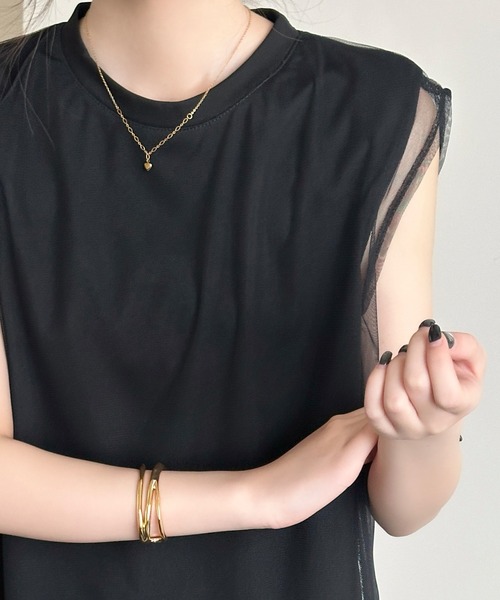DAY CLOSET(デイ クローゼット)の「透け感で魅せる。フレンチスリーブ風チュールレイヤードトップス レディース(Tシャツ/カットソー・レディース・ホワイト・L/M)」の22枚目の写真