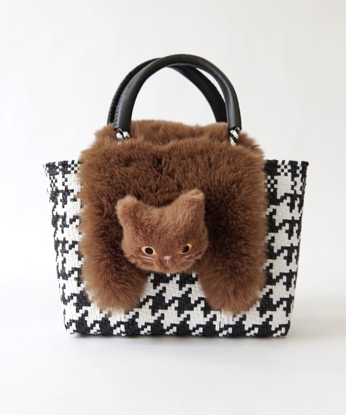 WOVEN(ウーヴン)の「WOVEN (ウーヴン) / エコファー ねこフラップカバー バッグカバー トートバッグ用 猫 縦型(トートバッグ・レディース・ブラウン/ブラック/グレー・FREE)」の3枚目の写真