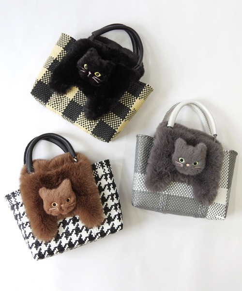 WOVEN(ウーヴン)の「WOVEN (ウーヴン) / エコファー ねこフラップカバー バッグカバー トートバッグ用 猫 縦型(トートバッグ・レディース・ブラウン/ブラック/グレー・FREE)」の13枚目の写真