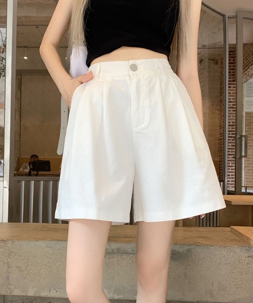 セール】タック入りショートパンツ レディース ハイウエスト ワイド